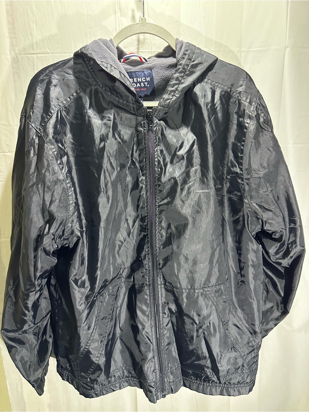 French Toast Black Fleece Lined Hooded Full Zip Windbreaker Jacket 20H